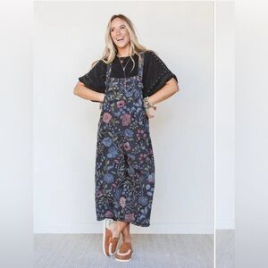 Three bird nest high hopes xl Floral Print Wide-Leg Overalls — Black Floral